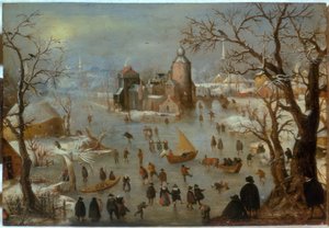 Winterlandschap met schaatsers