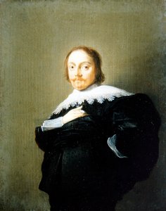 Een Portret van een Heer in een Zwart Pak en Kanten Kraag door Hendrick Gerritsz Pot