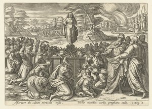 Elia wedijvert met de profeten van Baäl, uit de serie Geschiedenis van Elia door Hendrick Goltzius (rejected attribution)