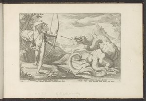 Apollo doodt de reuzenslang Python door Hendrick Goltzius (workshop of)