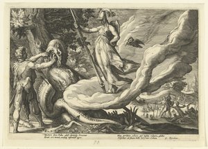 Cadmus zaait de tanden van de draak door Hendrick Goltzius (workshop of)