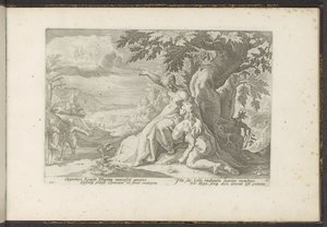 Clymene wijst Phaëthon zijn vader, de zonnegod door Hendrick Goltzius (workshop of)