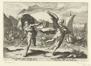Cornix verandert in een kraai door Hendrick Goltzius (workshop of)