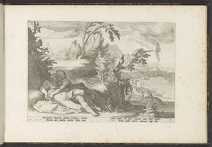 Corvus betrapt het meisje Coronis door Hendrick Goltzius (workshop of)