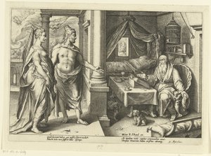 Juno en Jupiter gaan te rade bij Tiresias door Hendrick Goltzius (workshop of)