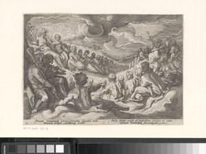 Jupiter vraagt de Olympische goden om raad door Hendrick Goltzius (workshop of)