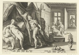 Mercurius in Herses kamer door Hendrick Goltzius (workshop of)
