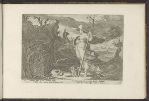 Minerva vraagt Nijd om jaloezie in Aglauros te ontsteken door Hendrick Goltzius (workshop of)