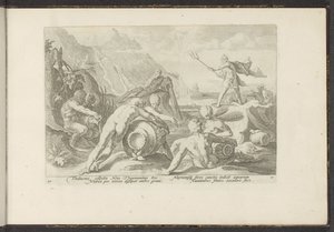 Neptunus en de riviergoden veroorzaken een zondvloed door Hendrick Goltzius (workshop of)