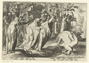 Phaëthons zussen veranderen in populieren en zijn vriend in een zwaan door Hendrick Goltzius (workshop of)
