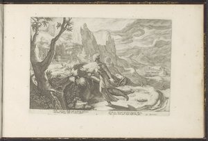 Thisbe vlucht voor een leeuw door Hendrick Goltzius (workshop of)