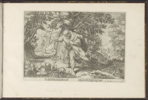 Tiiresias slaat twee parende slangen door Hendrick Goltzius (workshop of)