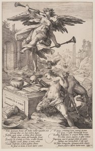 Allegorie op roem en geschiedenis, uit De Romeinse Helden door Hendrick Goltzius