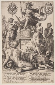 Allegorie van Rome, titelplaat uit De Romeinse Helden door Hendrick Goltzius