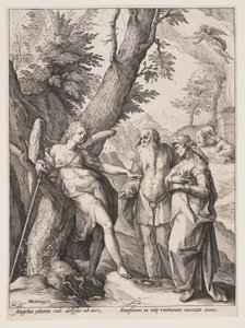 Engel met Manoach en zijn vrouw door Hendrick Goltzius