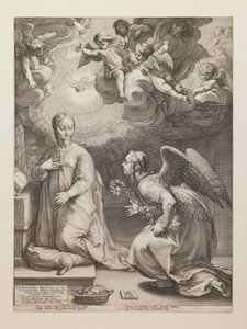 Annunciatie, uit de serie „Het leven van de Maagd“ door Hendrick Goltzius
