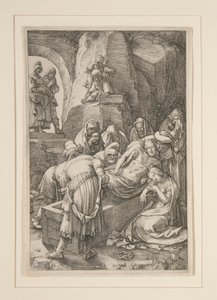 Begrafenis van Christus (De Graflegging), uit De Passie, #11 in een serie van 12 gravures door Hendrick Goltzius