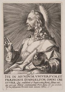 Christus (als Salvator Mundi), van Christus, de Apostelen en Paulus met de Geloofsbelijdenis door Hendrick Goltzius