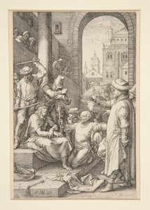 Christus gekroond met doornen, uit De Passie, #7 in een serie van 12 gravures door Hendrick Goltzius