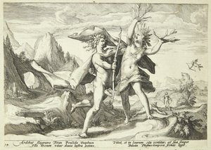 Dafne verandert in een laurierboom door Hendrick Goltzius