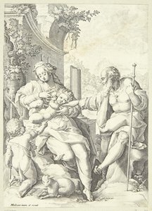De Heilige Familie met de kleine Johannes door Hendrick Goltzius