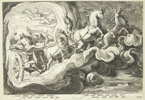 Phaëton rijdt de zonnewagen door Hendrick Goltzius