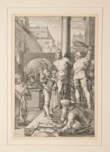 Geseling van Christus, uit De Passie, #6 in een serie van 12 gravures