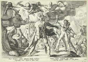 De reuzen bestormen de hemel door Hendrick Goltzius