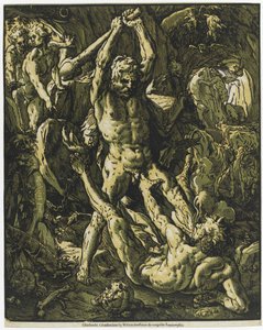 Hercules doodt Cacus, 1588 door Hendrick Goltzius