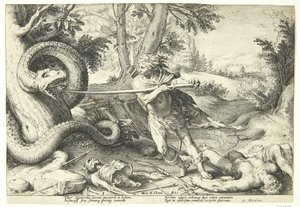 Kadmos doodt de draak door Hendrick Goltzius
