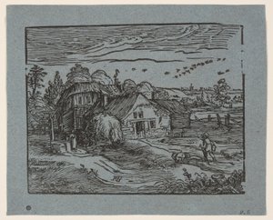 Landschap met boerderij door Hendrick Goltzius