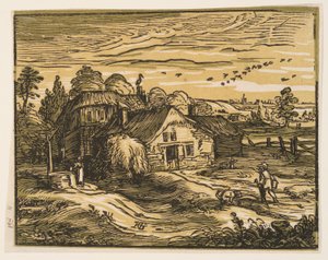 Landschap met boerderij door Hendrick Goltzius
