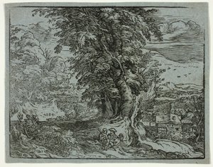 Landschap met een Herderkoppel, uit Vier Kleine Landschappen door Hendrick Goltzius