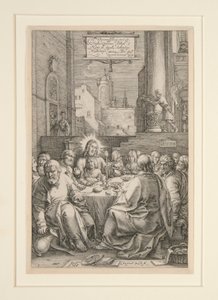Laatste Avondmaal, uit De Passie, nr.1 in een serie van 12 gravures door Hendrick Goltzius