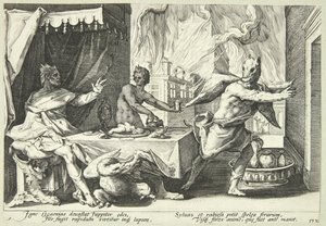 Lykaon verandert in een wolf door Hendrick Goltzius