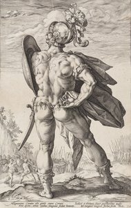 Marcus Valerius Corvus (Romeinse helden, plaat 6) door Hendrick Goltzius