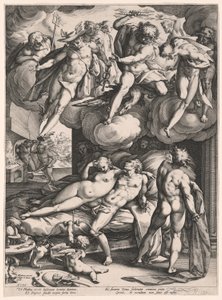 Mars en Venus verrast door Vulcanus door Hendrick Goltzius