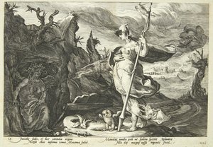 Minerva beveelt afgunst om het hart van Agraulos met jaloezie te vullen