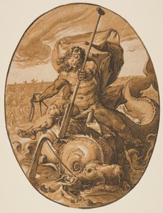 Oceanus, van De godheden door Hendrick Goltzius