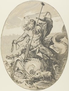 Oceanus, plaat twee uit Demogorgon en de goden door Hendrick Goltzius