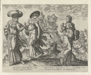 Orpa verlaat Naomi en Ruth door Hendrick Goltzius