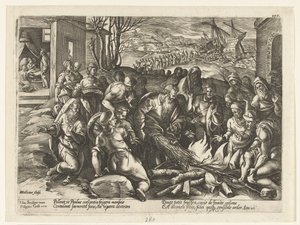 Paulus door een adder in de hand gebeten door Hendrick Goltzius