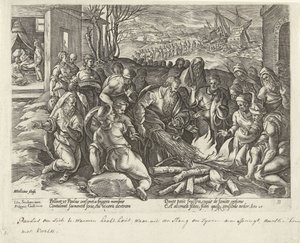 Paulus wordt in Malta gebeten door een adder door Hendrick Goltzius