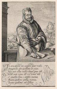 Philips Galle (1537-1612), leerling van Coornhert uit Haarlem, graveur en uitgever in Antwerpen vanaf 1570; De doop van de eunuch op de achtergrond links door Hendrick Goltzius