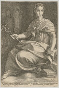 Polyhymnia, blad 8 uit de reeks „Negen Muzen“ door Hendrick Goltzius
