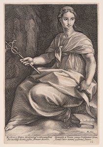 Polyhymnia, de muze van de koorpoëzie, uit De negen muzen door Hendrick Goltzius