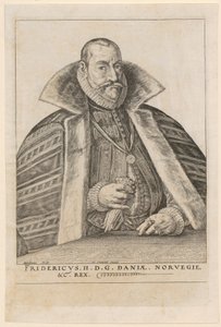 Portret van Frederik II, koning van Denemarken en Noorwegen door Hendrick Goltzius