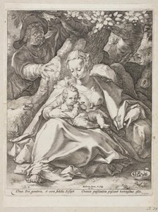 Rust tijdens de vlucht naar Egypte onder een kersenboom door Hendrick Goltzius