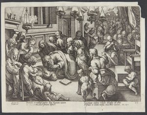 St. Paulus wekt Eutychus op door Hendrick Goltzius