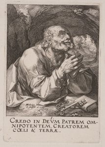 Petrus, van Christus, de apostelen en Paulus met de geloofsbelijdenis door Hendrick Goltzius